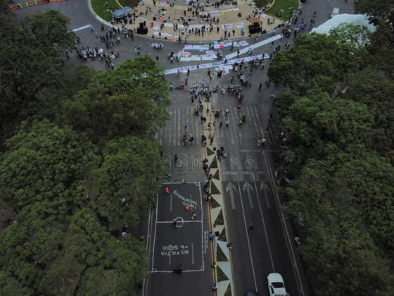 14th National March for Dignity on Mother s Day Aerial view of the street with the slogan painted on it: We are missing more than 135,000. during a demonstration for the 14th National March for Dignity: Mothers Searching demanding Justice on the occasion of Mother s Day. on May 10, 2026 in Mexico City, Mexico. (Photo by Carlos Santiago Eyepix Group) Copyright: xCarlosxSantiago xEyepixxGroupx CS_10052026_183563