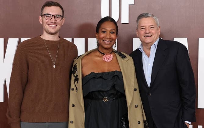 Los Angeles CA May 10: Tony Sarandos, Nicole Avant, Ted Sarandos. at The Roast Of Kevin Hart Red Carpet At Netflix Is A Joke Fest held at The Kia Forum in Los Angeles, CA. on May 10, 2026 Credit: AdMedia Los Angeles USA  - ZUMAa123 20260510_zaa_a123_132 Copyright: xADx