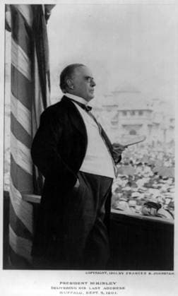 RECORD DATE NOT STATED Photograph of President William McKinley delivering his final address Photograph of President William McKinley (1843-1901) 25th President of the United States, delivery his final address. Dated 1901 Editorial use only. All other uses to be cleared with the copyright owner (World History Archive), in advance., WHA_063_0051.jpg, President William McKinley; 25th President of the United States; final address; 1901; historical photograph; American history; political leader; public speaking; vintage image; American president; McKinley assassination; farewell speech; American politics; United States history; 19th century; public address; American leader; McKinley presidency; American government; McKinley administration; Amer Copyright: xWorldxHistoryxArchivex