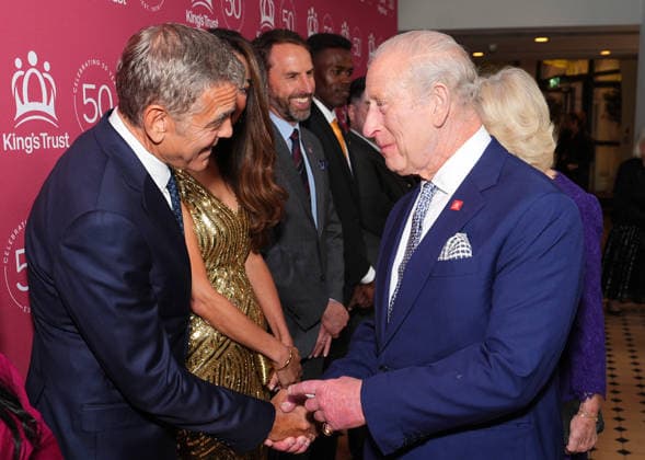 King Charles and Queen Camilla attend A King s Trust Celebration King Charles meets George and Amal Clooney as he attends A King s Trust Celebration to mark the 50th anniversary of the charity. The King s Trust, formerly known as The Prince s Trust, helps those from disadvantaged communities, at the Royal Albert Hall, London, UK, on the 11th May 2026. Picture by Aaron Chown WPA-Pool London Royal Albert Hall London United Kingdom  WHA-0817