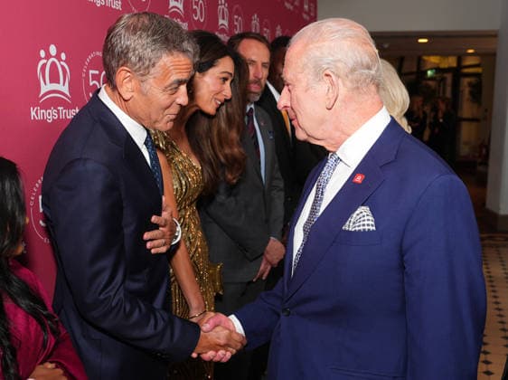 King Charles and Queen Camilla attend A King s Trust Celebration King Charles meets George and Amal Clooney as he attends A King s Trust Celebration to mark the 50th anniversary of the charity. The King s Trust, formerly known as The Prince s Trust, helps those from disadvantaged communities, at the Royal Albert Hall, London, UK, on the 11th May 2026. Picture by Aaron Chown WPA-Pool London Royal Albert Hall London United Kingdom  WHA-0817