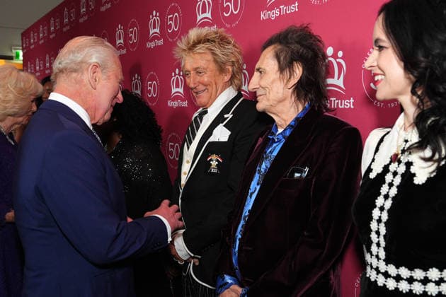 King Charles and Queen Camilla attend A King s Trust Celebration King Charles meets Rod Stewart, Ronnie Wood and Sally Wood as he attends A King s Trust Celebration to mark the 50th anniversary of the charity. The King s Trust, formerly known as The Prince s Trust, helps those from disadvantaged communities, at the Royal Albert Hall, London, UK, on the 11th May 2026. Picture by Aaron Chown WPA-Pool London Royal Albert Hall London United Kingdom  WHA-0817