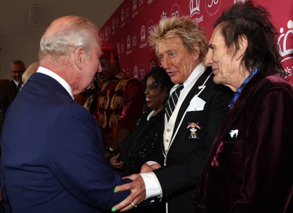 King Charles and Queen Camilla attend A King s Trust Celebration King Charles meets Rod Stewart, Ronnie Wood and Sally Wood as he attends A King s Trust Celebration to mark the 50th anniversary of the charity. The King s Trust, formerly known as The Prince s Trust, helps those from disadvantaged communities, at the Royal Albert Hall, London, UK, on the 11th May 2026. Picture by Adrian Dennis WPA-Pool London Royal Albert Hall London United Kingdom  WHA-0817