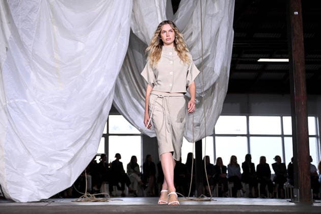 AUSTRALIAN FASHION WEEK, A model walks the runway wearing creations by Australian designer Bianca Spender, during Australian Fashion Week in Sydney, Tuesday, May 12, 2026. ( NO ARCHIVING SYDNEY NEW SOUTH WALES AUSTRALIA  Copyright: xDANxHIMBRECHTSx 20260512189238430245