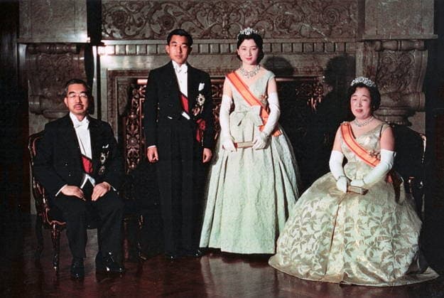 RECORD DATE NOT STATED wedding of Crown Prince Akihito and Princess Michiko 1960. wedding of Crown Prince Akihito and Princess Michiko 1960. Emperor Hirohito and Empress Nagako are shown with Crown prince Akihito of Japan Editorial use only. All other uses to be cleared with the copyright owner (World History Archive), in advance., WHA_068_0760.jpg, Wedding; Crown Prince Akihito; Princess Michiko; Emperor Hirohito; Empress Nagako; Japan; 1960; royal family; ceremony; traditional; historical; event; celebration; marriage; imperial; dynasty; formal; attire; guests; nobility; culture; East Asia; monarchy; love; union; husband; wife; heir; throne; prestigious. Copyright: xWorldxHistoryxArchivex