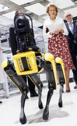 Queen Mathilde of Belgium and Flemish Minister-President Matthias Diependaele pictured during a demonstration of a Spot robot dog, during a visit to the MEXT Technology Center on day three of a Belgian economic mission to Turkey, in Istanbul on Tuesday 12 May 2026. The Queen of the Belgians is visiting Turkey from 10 to 14 May.  BENOITxDOPPAGNE 173562331