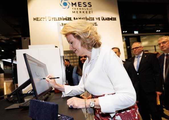 Queen Mathilde of Belgium and Flemish Minister-President Matthias Diependaele pictured during a visit to the MEXT Technology Center on day three of a Belgian economic mission to Turkey, in Istanbul on Tuesday 12 May 2026. The Queen of the Belgians is visiting Turkey from 10 to 14 May.  BENOITxDOPPAGNE 173562494