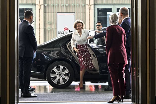 Queen Mathilde visits Central Bank’s Istanbul Financial Center campus ISTANBUL, TURKIYE - MAY 12: Queen Mathilde (3rd R), and delegation visit the Istanbul Financial Center campus of the Central Bank as part of the Belgian Economic Mission in Istanbul, Turkiye on May 12, 2026. Turkish Treasury and Finance Minister Mehmet Simsek, Turkish Family and Social Services Minister Mahinur Ozdemir Goktas, and Turkish Central Bank Governor Fatih Karahan accompanied the Queen during the third day of the Istanbul program. Muhammed Enes Yildirim Anadolu Istanbul Turkey. Editorial use only. Please get in touch for any other usage.  Copyright: x2026xAnadoluxMuhammedxEnesxYildirimx