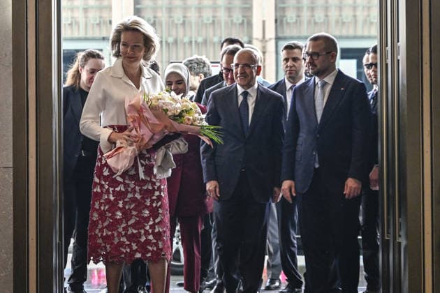 Queen Mathilde visits Central Bank’s Istanbul Financial Center campus ISTANBUL, TURKIYE - MAY 12: Queen Mathilde (L), and delegation visit the Istanbul Financial Center campus of the Central Bank as part of the Belgian Economic Mission in Istanbul, Turkiye on May 12, 2026. Turkish Treasury and Finance Minister Mehmet Simsek (2nd R), Turkish Family and Social Services Minister Mahinur Ozdemir Goktas (3rd R), and Turkish Central Bank Governor Fatih Karahan (R) accompanied the Queen during the third day of the Istanbul program. Muhammed Enes Yildirim Anadolu Istanbul Turkey. Editorial use only. Please get in touch for any other usage.  Copyright: x2026xAnadoluxMuhammedxEnesxYildirimx