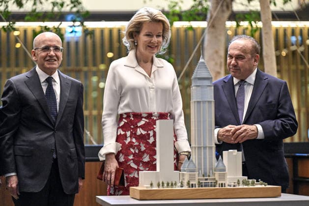 Queen Mathilde visits Central Bank’s Istanbul Financial Center campus ISTANBUL, TURKIYE - MAY 12: Queen Mathilde (C), and delegation visit the Istanbul Financial Center campus of the Central Bank as part of the Belgian Economic Mission in Istanbul, Turkiye on May 12, 2026. Turkish Treasury and Finance Minister Mehmet Simsek (L) accompanied the Queen during the third day of the Istanbul program. Muhammed Enes Yildirim Anadolu Istanbul Turkey. Editorial use only. Please get in touch for any other usage.  Copyright: x2026xAnadoluxMuhammedxEnesxYildirimx