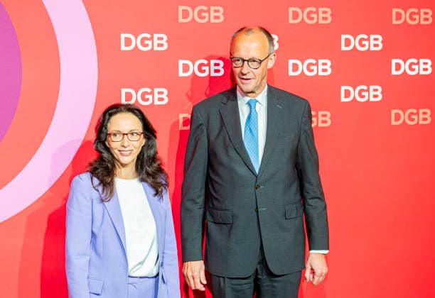 Friedrich Merz beim DGB EUR, Deutschland, Berlin, 12.05.2026: Bundeskanzler Friedrich Merz (CDU) besucht den 23. DGB Bundeskongress und hält eine Rede. *** Friedrich Merz at the DGB EUR, Germany, Berlin, 12 05 2026 Federal Chancellor Friedrich Merz CDU visits the 23 DGB Federal Congress and gives a speech