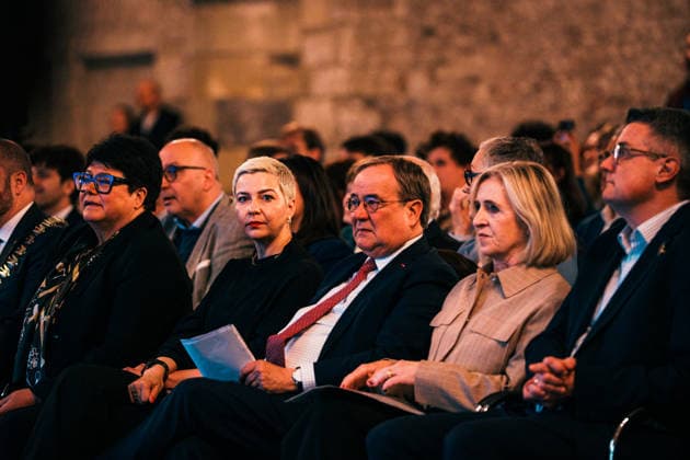 Germany, Aachen Presentation of the Charlemagne Youth Prize in the Coronation Hall in the Town Hall, supporting program Charlemagne Prize 2026 Award to Mario Draghi, Maria Kalesnikava, Charlemagne Prize winner 2022, Belarus, Armin Laschet, Armin Laschet CDU , Chairman of the Charlemagne Prize Board Copyright: xThiemoxRudolphx