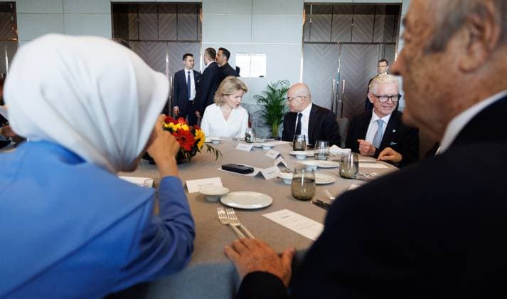 Queen Mathilde of Belgium and Rene Branders pictured during a power lunch during day three of a Belgian economic mission to Turkey, in Istanbul on Tuesday 12 May 2026. The Queen of the Belgians is visiting Turkey from 10 to 14 May.  BENOITxDOPPAGNE 173588949