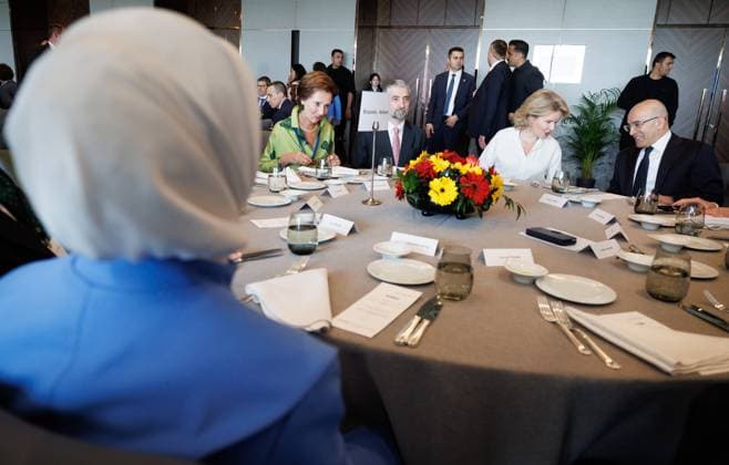 Queen Mathilde of Belgium and Rene Branders pictured during a power lunch during day three of a Belgian economic mission to Turkey, in Istanbul on Tuesday 12 May 2026. The Queen of the Belgians is visiting Turkey from 10 to 14 May.  BENOITxDOPPAGNE 173588950