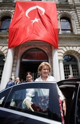 Queen Mathilde of Belgium pictured after a visit to Istanbul University, on day three of a Belgian economic mission to Turkey, in Istanbul on Tuesday 12 May 2026. The Queen of the Belgians is visiting Turkey from 10 to 14 May.  BENOITxDOPPAGNE 173588957