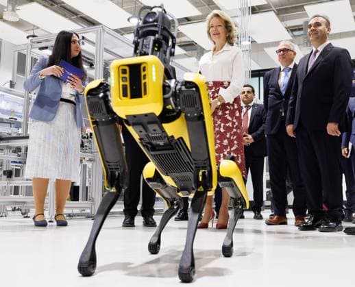 Queen Mathilde of Belgium and Flemish Minister-President Matthias Diependaele pictured during a demonstration of a Spot robot dog, during a visit to the MEXT Technology Center on day three of a Belgian economic mission to Turkey, in Istanbul on Tuesday 12 May 2026. The Queen of the Belgians is visiting Turkey from 10 to 14 May.  BENOITxDOPPAGNE 173588961