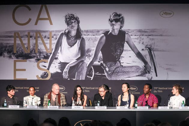 Cannes - Jury Press Conference Jury Members Diego Cespedes, Ruth Negga, Stellan Skarsgard, Demi Moore, Jury President Park Chan-wook, Chloe Zhao, Isaach de Bankole, Laura Wandel and Paul Laverty speak during the Jury press conference at the 79th annual Cannes Film Festival at Palais des Festivals on May 12, 2026 in Cannes, France. Photo by Jean-Marc Haedrich Pool ABACAPRESS.COM Cannes France  Copyright: xABACAx