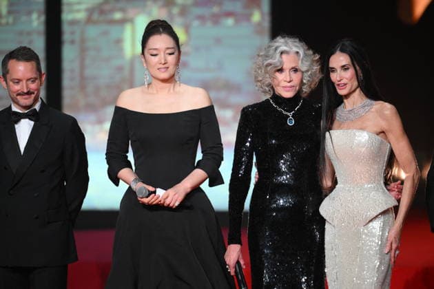 Cannes - Opening Ceremony Elijah Woods, Gong Li, Jane Fonda and Demi Moore on stage during the Opening Ceremony as part of the 79th Cannes Film Festival in Cannes, France on May 12, 2026. Photo by Eliot Blondet ABACAPRESS.COM Cannes France  Copyright: xBlondetxEliot ABACAx