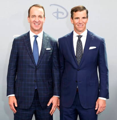 Peyton Manning and Eli Manning attends the 2026 Disney Upfront at the Jacob Javits Center on Tuesday, May 12th, 2026 in New York City.  NYP202605128046 PeterxFoley