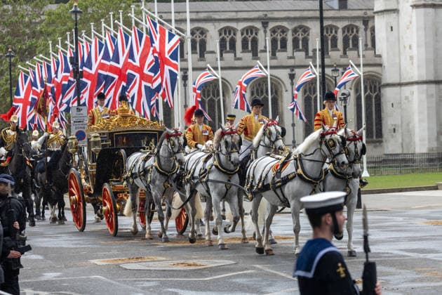 May 13, 2026, London, England, United Kingdom: King CHARLES III is seen in royal carriage in Whitehall as he opens British parliament reading his governmentÃ¢â‚¬â ¢s programme. London United Kingdom - ZUMAs262 20260513_zip_s262_005 Copyright: xTayfunxSalcix
