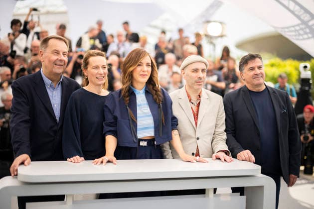 Cannes Camera DOr Jury Photocall EB French photo director Michel Benjamin, French film critic Cedric Coppola, Canadian director Monia Chokri, French director Marine Francen and French Director of Eclair Christophe Massie pose during a photocall of the Camera d Or jury at the 79th edition of the Cannes Film Festival in Cannes, southern France on May 13, 2026. Photo by Eliot Blondet ABACAPRESS.COM Cannes France France  Copyright: xBlondetxEliot ABACAx