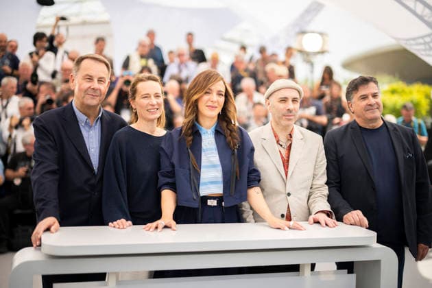 Cannes Camera DOr Jury Photocall EB French photo director Michel Benjamin, French film critic Cedric Coppola, Canadian director Monia Chokri, French director Marine Francen and French Director of Eclair Christophe Massie pose during a photocall of the Camera d Or jury at the 79th edition of the Cannes Film Festival in Cannes, southern France on May 13, 2026. Photo by Eliot Blondet ABACAPRESS.COM Cannes France France  Copyright: xBlondetxEliot ABACAx