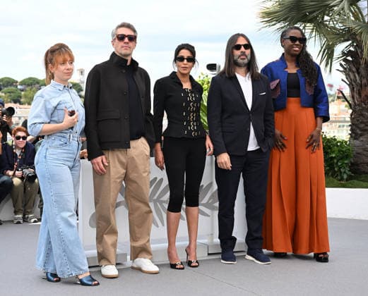 French actress Leila Bekhti, director Thomas Cailley, Italian director Laura Samani, Lebanese composer Khaled Mouzanar and Senegalese director Angele Diabang attend the Un Certain Regard Jury photo call at the 79th Cannes Film Festival in Cannes, France on Wednesday, May 13, 2026.  CAN20260513146 RUNExHELLESTAD