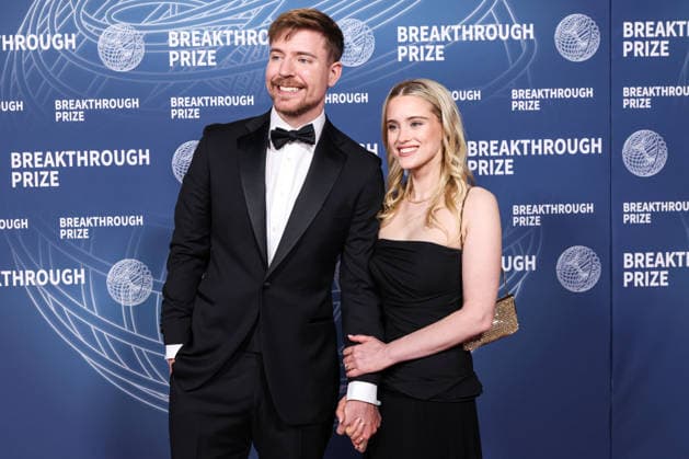 11th Annual Breakthrough Prize Ceremony 2025 SANTA MONICA, LOS ANGELES, CALIFORNIA, USA - APRIL 05: MrBeast (Jimmy Donaldson) and girlfriend Thea Booysen arrive at the 11th Annual Breakthrough Prize Ceremony 2025 held at the Barker Hangar on April 5, 2025 in Santa Monica, Los Angeles, California, United States. (Photo by Xavier Collin Image Press Agency)