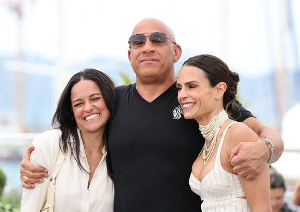(260513) -- CANNES, May 13, 2026 -- Actress Michelle Rodriguez (L), actor Vin Diesel (C) and actress Jordana Brewster pose for a photocall for the film Fast and Furious at the 79th edition of the Cannes Film Festival in Cannes, southern France, on May 13, 2026. ) FRANCE-CANNES-FILM FESTIVAL-FAST AND FURIOUS WuxHuiwo 
