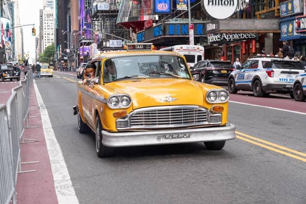 May 13, 2026, Bronx, New York, USA: New York, NY, USA, May 13, 2026: Atmosphere outside of movie theater as old checker cabs arrive ahead of world premiere of Amazon Prime Video s Spider Noir at Regal Times Square. Bronx USA - ZUMAr339 20260513_znp_r339_005 Copyright: xLevxRadinx