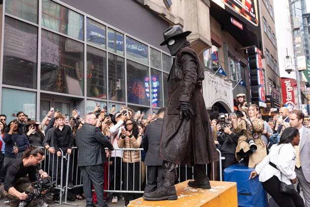 May 13, 2026, Bronx, New York, USA: New York, NY, USA, May 13, 2026: A stunt performer dressed as Nicolas Cage s Spider Noir character arrives for world premiere of Amazon Prime Video s Spider Noir at Regal Times Square. Bronx USA - ZUMAr339 20260513_znp_r339_017 Copyright: xLevxRadinx