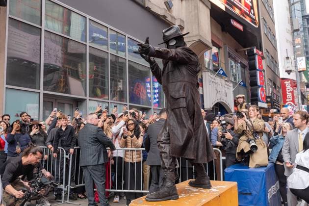 May 13, 2026, Bronx, New York, USA: New York, NY, USA, May 13, 2026: A stunt performer dressed as Nicolas Cage s Spider Noir character arrives for world premiere of Amazon Prime Video s Spider Noir at Regal Times Square. Bronx USA - ZUMAr339 20260513_znp_r339_018 Copyright: xLevxRadinx