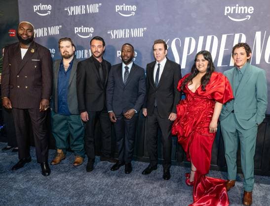 May 13, 2026, Bronx, New York, USA: New York, NY, USA, May 13, 2026: Abraham Popoola, Andrew Caldwell, Jack Huston, Lamorne Morris, Nicolas Cage, Karen Rodriguez and Lukas Haas attend world premiere of Amazon Prime Video s Spider Noir at Regal Times Square. Bronx USA - ZUMAr339 20260513_znp_r339_083 Copyright: xLevxRadinx