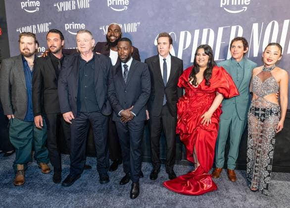 May 13, 2026, Bronx, New York, USA: New York, NY, USA, May 13, 2026: Andrew Caldwell, Jack Huston, Brendan Gleeson, Abraham Popoola, Lamorne Morris, Nicolas Cage, Karen Rodriguez, Lukas Haas and Li Jun Li attend world premiere of Amazon Prime Video s Spider Noir at Regal Times Square. Bronx USA - ZUMAr339 20260513_znp_r339_084 Copyright: xLevxRadinx