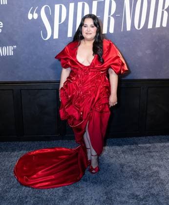 May 13, 2026, Bronx, New York, USA: New York, NY, USA, May 13, 2026: Karen Rodriguez wearing dress by Jovana Louis Benoit attends world premiere of Amazon Prime Video s Spider Noir at Regal Times Square. Bronx USA - ZUMAr339 20260513_znp_r339_065 Copyright: xLevxRadinx