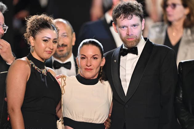 79th Cannes Film Festival: Forsaken screening CANNES, FRANCE - MAY 14: (L to R) French actress Emma Boumali, Samuel Paty s sister Mickaelle Paty and French actor Antoine Reinartz leave after the screening of the film L Abandon (Forsaken) at the 79th edition of the Cannes Film Festival in Cannes, France on May 14, 2026. Mustafa Yalcin Anadolu Cannes France. Editorial use only. Please get in touch for any other usage.  Copyright: x2026xAnadoluxMustafaxYalcinx