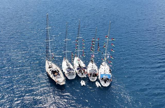 Global Sumud Flotilla is ready to set sail from Marmaris to Gaza with 54 boats MUGLA, TURKIYE - MAY 14: Global Sumud Flotilla, formed to break the Israeli blockade, is ready to set sail for Gaza into the Mediterranean from Marmaris with its 54 vessels in Mugla, Turkiye on May 14, 2026. Ali Riza Akkir Anadolu Mugla Turkey. Editorial use only. Please get in touch for any other usage.  Copyright: x2026xAnadoluxAlixRizaxAkkirx