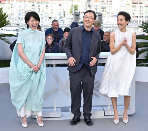 79th Cannes Film Festival: Nagi Notes photocall CANNES, FRANCE - MAY 14: (L to R) Japanese actress Takako Matsu, Japanese director and screenwriter Koji Fukada and Japanese actress Shizuka Ishibashi pose during a photocall for the film Nagi Notes at the 79th edition of the Cannes Film Festival in Cannes, France on May 14, 2026. Mustafa Yalcin Anadolu Cannes France. Editorial use only. Please get in touch for any other usage.  Copyright: x2026xAnadoluxMustafaxYalcinx