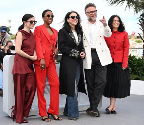 American actor Seth Rogen, actresses Julia Louis- Dreyfus, Sugarlyn Beard, Abbi Jacobson and Samira Wiley attend a photo call for Tangles at the 79th Cannes Film Festival in Cannes, France on Thursday, May 14, 2026.  CAN20260514103 RUNExHELLESTAD
