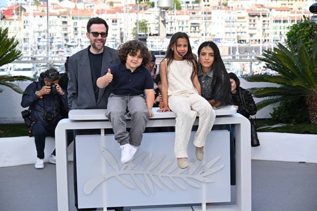 79th Cannes Film Festival: Quelques mots d amour (Words of Love) photocall CANNES, FRANCE - MAY 14: (L to R) French director and screenwriter Rudi Rosenberg, actor Aidan Djouadi, actress Ella Bedoucha and French actress Hafsia Herzi pose during a photocall for the film Quelques mots d amour (Words of Love) at the 79th edition of the Cannes Film Festival in Cannes, France on May 14, 2026. Mustafa Yalcin Anadolu Cannes France. Editorial use only. Please get in touch for any other usage.  Copyright: x2026xAnadoluxMustafaxYalcinx