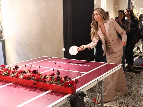 IPA84680198 - Rome, Laila Hasanovic attends the Antonio Marras boutique event. Pictured: Laila Hasanovic plays ping pong.  Copyright: xMarcoxProvvisionatox xMarcoxProvvisionatox 84680198