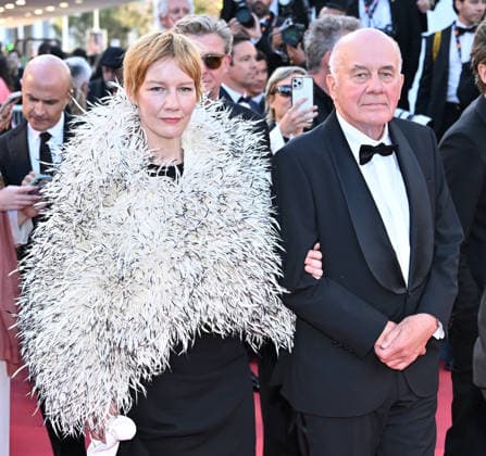 79th Cannes Film Festival: Fatherland screening CANNES, FRANCE - MAY 14: German actress Sandra Huller (L) and German actor Hanns Zischler (R) leave after the screening of the film Fatherland at the 79th edition of the Cannes Film Festival in Cannes, France on May 14, 2026. Mustafa Yalcin Anadolu Cannes France. Editorial use only. Please get in touch for any other usage.  Copyright: x2026xAnadoluxMustafaxYalcinx