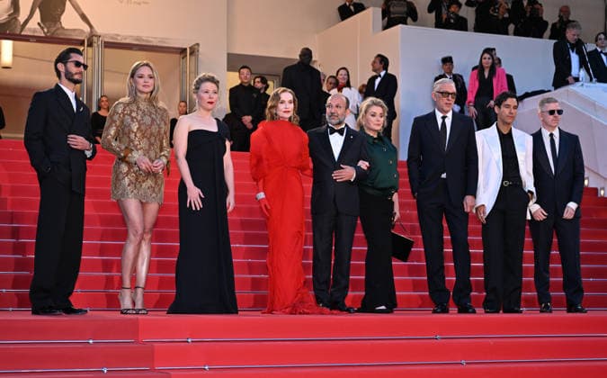 79th Cannes Film Festival: Histoires Paralleles (Parallel Tales) screening CANNES, FRANCE - MAY 14: (L to R) French actor Pierre Niney, Belgian actress Virginie Efira, French actress India Hair, French actress Isabelle Huppert, Iranian director Asghar Farhadi, French actress Catherine Deneuve, French actor Vincent Cassel, French actor Adam Bessa and French producer Alexandre Mallet-Guy arrive for the screening of the film Histoires Paralleles (Parallel Tales) at the 79th edition of the Cannes Film Festival in Cannes, France on May 14, 2026. Mustafa Yalcin Anadolu Cannes France. Editorial use only. Please get in touch for any other usage. Copyright: x2026xAnadoluxMustafaxYalcinx
