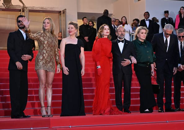 79th Cannes Film Festival: Histoires Paralleles (Parallel Tales) screening CANNES, FRANCE - MAY 14: (L to R) French actor Pierre Niney, Belgian actress Virginie Efira, French actress India Hair, French actress Isabelle Huppert, Iranian director Asghar Farhadi, French actress Catherine Deneuve, French actor Vincent Cassel, French actor Adam Bessa and French producer Alexandre Mallet-Guy arrive for the screening of the film Histoires Paralleles (Parallel Tales) at the 79th edition of the Cannes Film Festival in Cannes, France on May 14, 2026. Mustafa Yalcin Anadolu Cannes France. Editorial use only. Please get in touch for any other usage. Copyright: x2026xAnadoluxMustafaxYalcinx