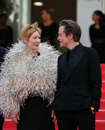 (260514) -- CANNES, May 14, 2026 -- Actor August Diehl (R) and actress Sandra Huller arrive for the screening of the film Fatherland at the 79th edition of the Cannes Film Festival in Cannes, southern France, May 14, 2026. ) FRANCE-CANNES-FILM FESTIVAL-FATHERLAND WuxHuiwo 