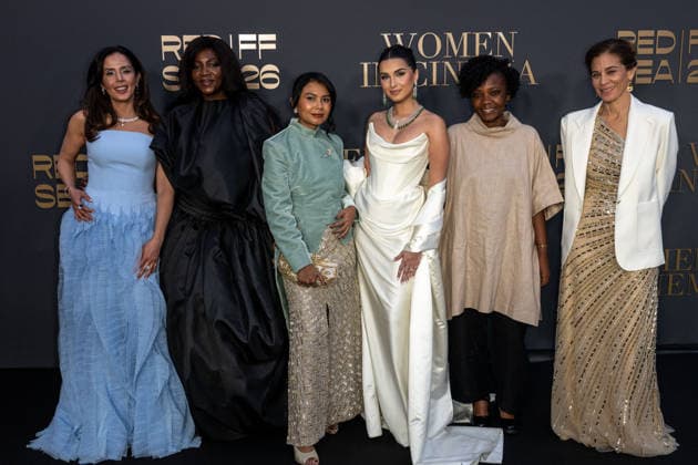 Cannes - Women In Cinema Gala Arrivals AAR L-R : Aixa Kay, Genevieve Nnaji, Kamila Andini, Tara Sutaria, Marie Clementine Dusabejambo and Laila Marrakchi pose as they attend ‘Women In Cinema’ gala party, organized by Jeddah’s ‘Red Sea Film Festival’, as part of the 79th Cannes Film Festival, at Eden Roc hotel in Cap d’Antibes, near Cannes, France, on May 14, 2026. Photo by Ammar Abd Rabbo ABACAPRESS.COM Cannes France Copyright: xAbdxRabboxAmmar ABACAx