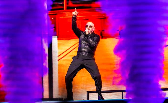 Pitbull performs on stage during the I AM BACK tour at the iTHINK Financial Amphitheater in West Palm Beach, Florida on Thursday, May 14, 2026.  MIA20260515104 GARYxIxROTHSTEIN