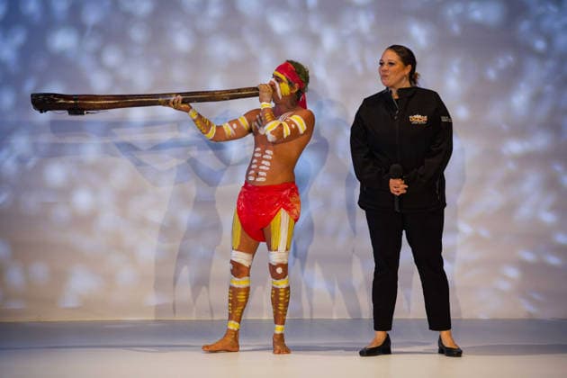 Australian Fashion Week 2026 - Runway - Ngali Jahmarley Dawson plays the didgeridoo during the Ngali Wander with Wonder Runway show at Australian Fashion Week 2026 at Museum of Contemporary Art on May 15, 2026 in Sydney, Australia., Credit:IOIO IMAGES IOIO Avalon Australia, New South Wales, Sydney, Museum of Contemporary Art  Copyright: xIOIOxIMAGESx xIOIOx xAvalonx 1099145434