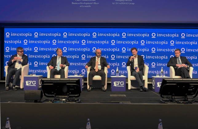 News Bilder des Tages IPA84719112 - MILAN - Palazzo Mezzanotte, Piazza degli Affari, 6 Efg Consulting and UAE Ministry of Economy, Investopia Milan 2026 with Ministers of Economy Giorgetti, Enterprise Urso and Tourism Mazzi  Copyright: xMaurizioxMaulex xMaurizioxMaulex 84719112