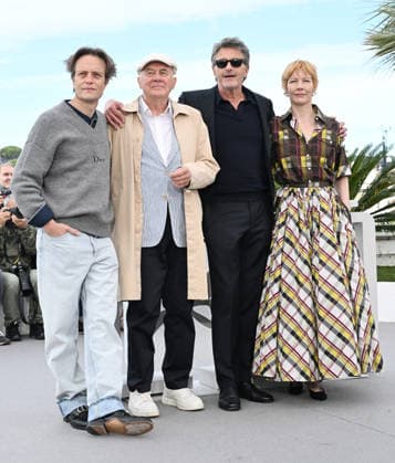 Polish director Pawel Pawlikowski, German actress Sandra Huller, actors August Diehl and Hanns Zischler attend a photo call for Fatherland at the 79th Cannes Film Festival in Cannes, France on Friday, May 15, 2026.  CAN20260515101 RUNExHELLESTAD